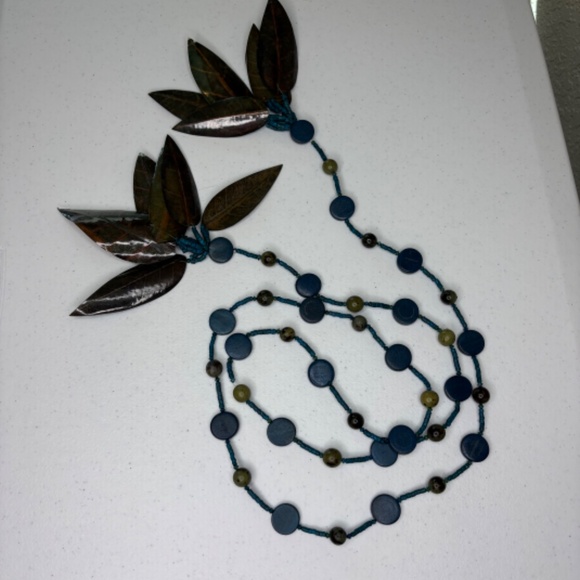 Blue Turquoise Green Beads Leaf Necklace Belt Bohemian Gypsy Festival Style - Picture 7 of 16